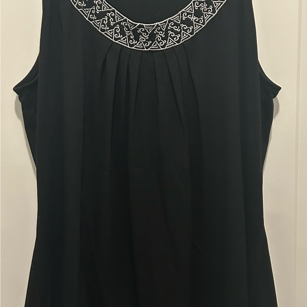 White House Black Market Black Top with White Embroidery